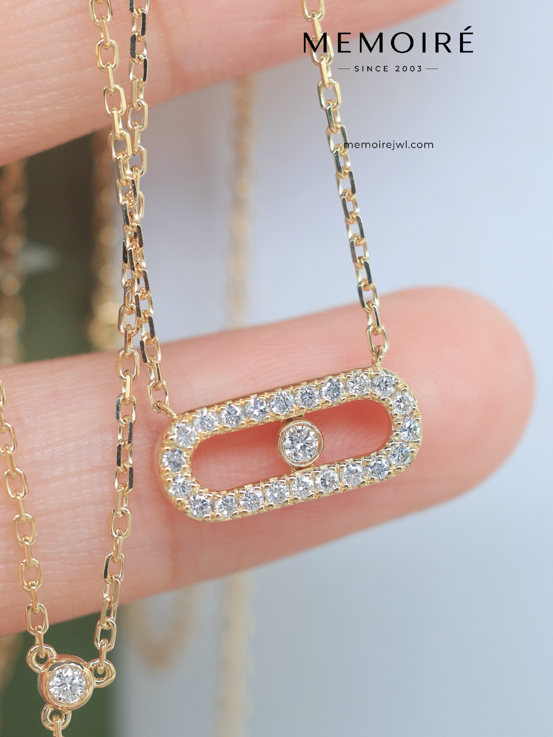 MEMOIRÉ Yellow Gold Double-Layer Moving Diamond Necklace - Image 3