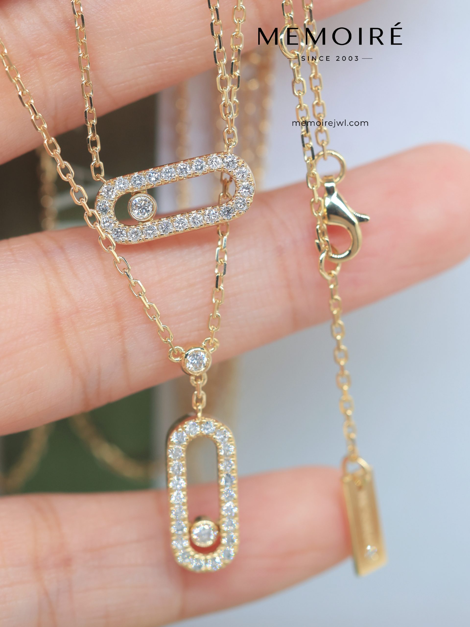MEMOIRÉ Yellow Gold Double-Layer Moving Diamond Necklace - Image 5