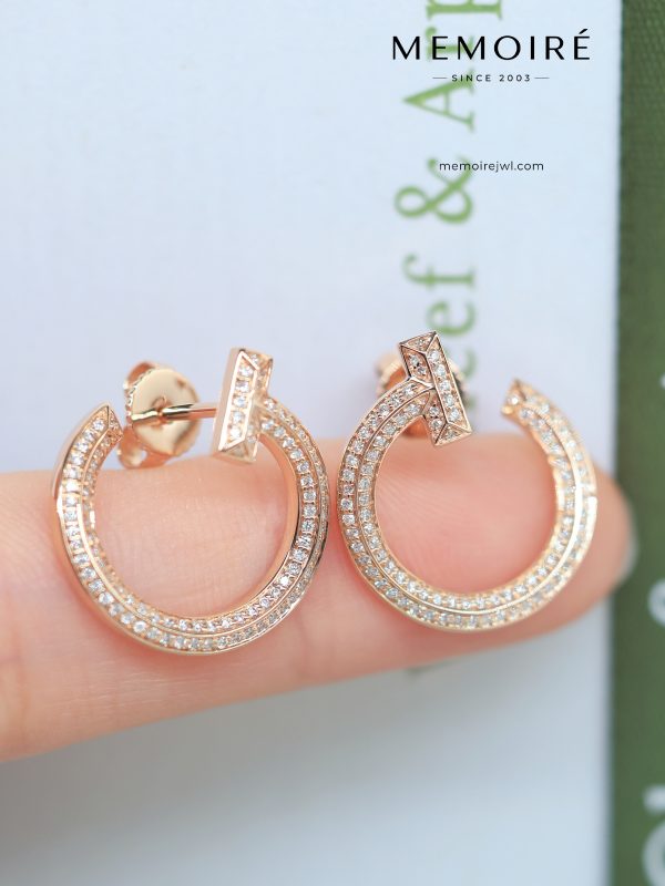 MEMOIRÉ Full Pave Diamond T1 Hoop Earrings in Rose Gold