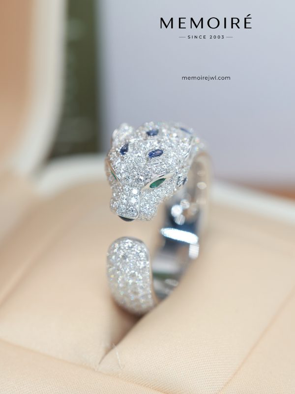 MÉMOIRÉ 18K White Gold Diamond Panther Open Ring