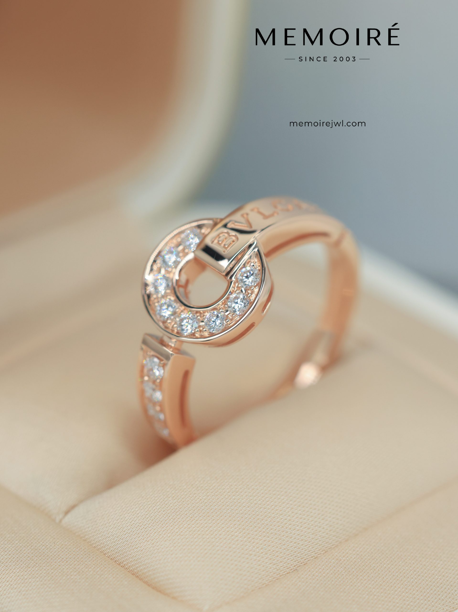 MÉMOIRÉ Pave Diamond Circle 18K Rose Gold Stackable Ring - Image 3