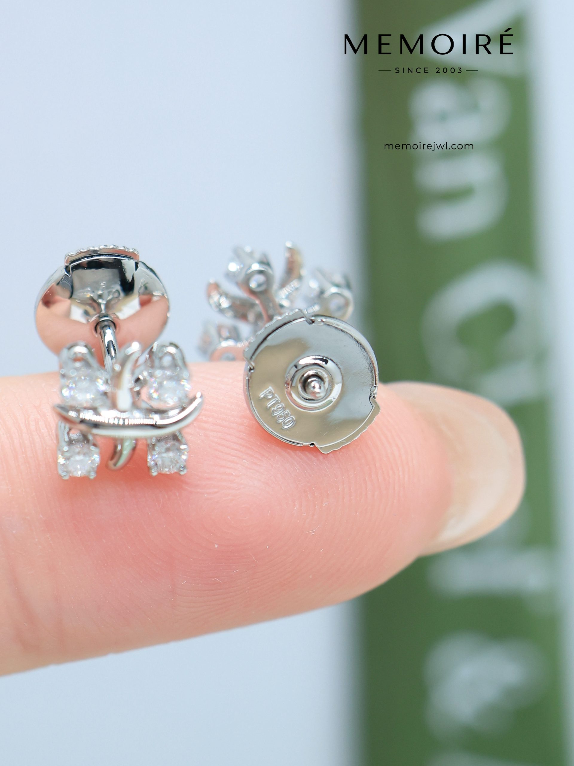 MEMOIRÉ Platinum 4-Stone Diamond Cross Earrings (Marquise-Inspired) - Image 3