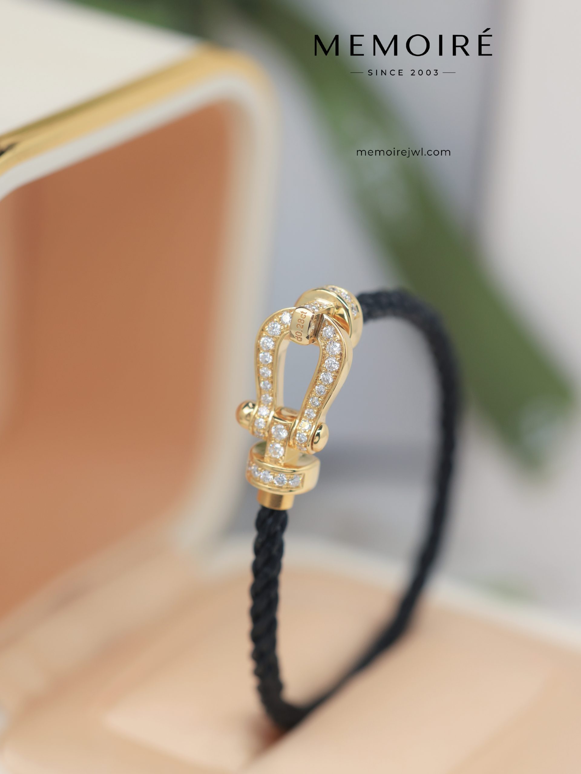 MEMOIRÉ Yellow Gold Medium Full-Pave Horseshoe Buckle Black Nylon Cord Bracelet - Image 5