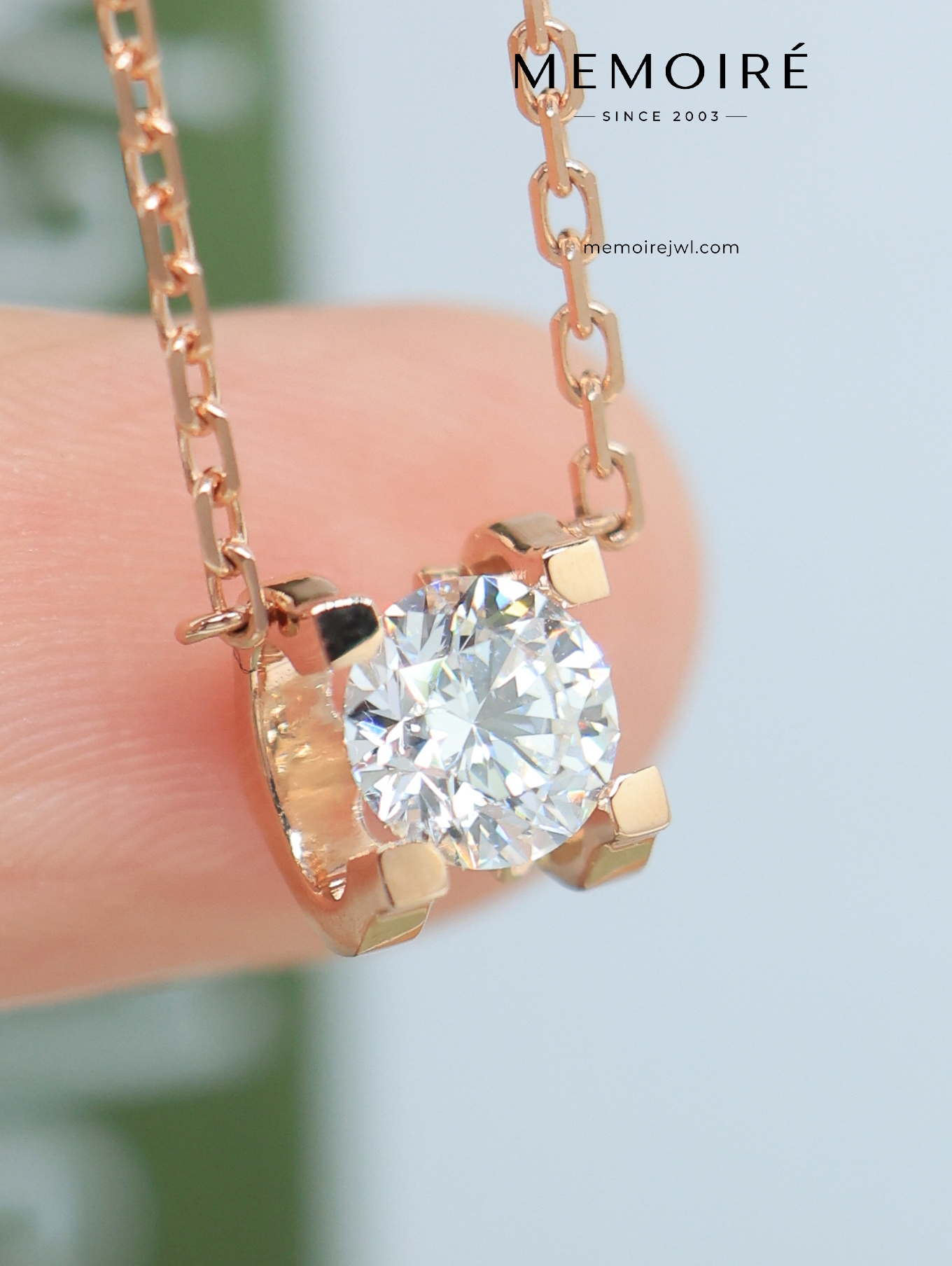 MÉMOIRÉ 18K Rose Gold Four-Prong Solitaire Diamond Pendant Necklace - Image 3
